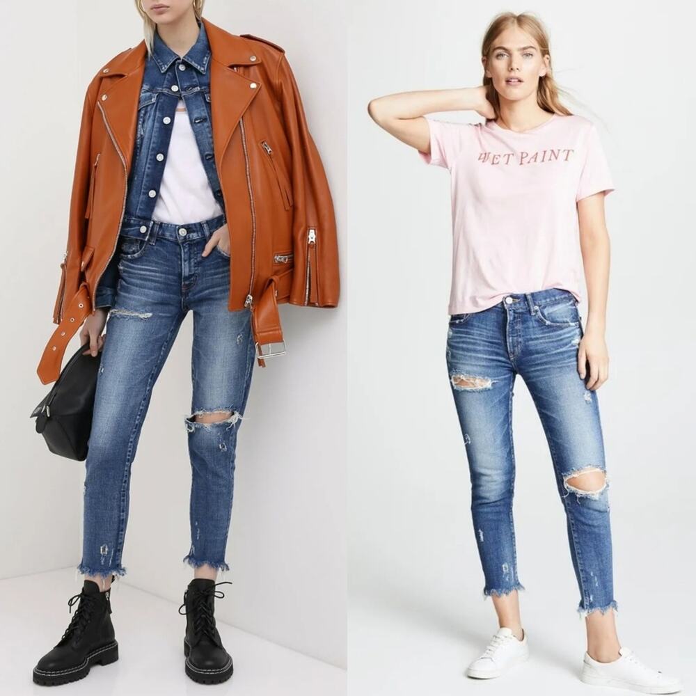 Moussy Vintage Ridgewood Distressed Skinny Jeans in Medium Wash Blue Size 26